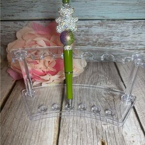 Sparkling Green & Purple Beaded pen w / bling Teddy Bear